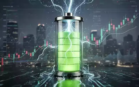 Eine stilisiertes Bild, das den Fluss von Finanzdaten in eine große, leuchtende Batteriezelle darstellt, mit Finanzcharts im Hintergrund. - Foto: über boerse-global.de
