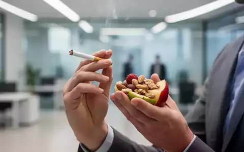 Hände halten einen gesunden Snack, der die Geste des Rauchens ersetzt, vor einem unscharfen Hintergrund. - Foto: über boerse-global.de