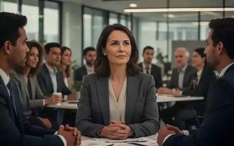 Eine nachdenkliche weibliche Führungskraft in einem modernen Büro, umgeben von Teammitgliedern, die Achtsamkeit und Empathie vermittelt. - Foto: über boerse-global.de