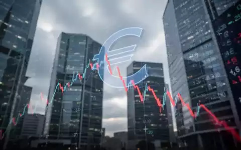Ein fallender digitaler Börsenkurs auf einem Bildschirm, im Hintergrund verschwommene Hochhäuser und ein Euro-Symbol. - Foto: über boerse-global.de