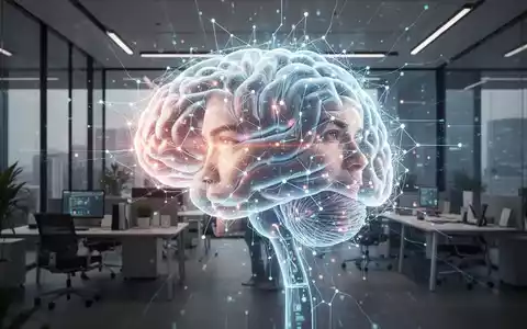 Ein stilisiertes, leuchtendes neuronales Netz oder KI-Gehirn in einem modernen Büroumfeld, das Motivation und Überwindung von Prokrastination symbolisiert. - Foto: über boerse-global.de
