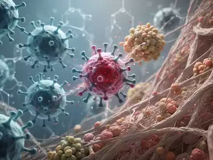 Mikroskopische Ansicht von Immunzellen, die mit Allergenen oder fibrotischem Gewebe interagieren, symbolisiert zelluläre Therapien. - Foto: über boerse-global.de