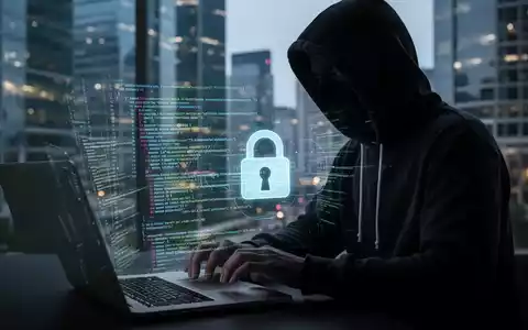 Schattenhafte Figur tippt auf Laptop, umgeben von Code und Schloss-Symbol, symbolisiert Cyberbedrohungen für Banken. - Foto: über boerse-global.de