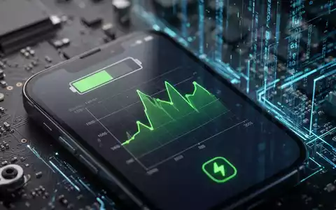 Smartphone-Bildschirm mit Akkuzustand und Ladesymbol, unscharfe Technikkomponenten im Hintergrund. - Foto: über boerse-global.de