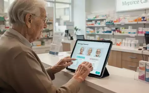 Ältere Person macht einen Gedächtnistest auf einem Tablet in einer Apotheke, mit Fokus auf kognitive Gesundheitsvorsorge. - Foto: über boerse-global.de
