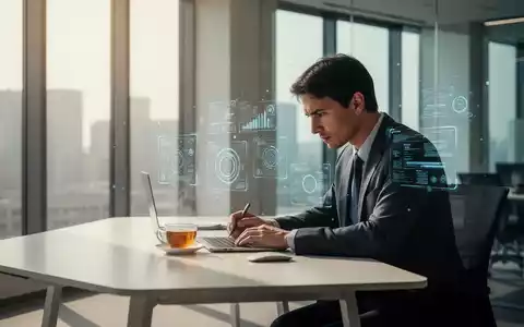 Eine Person sitzt konzentriert an einem minimalistischen Schreibtisch in einem modernen Büro, umgeben von natürlichem Licht. - Foto: über boerse-global.de