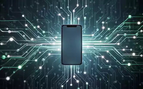 Abstraktes digitales Netzwerk, das auf ein Smartphone-Symbol zuströmt, symbolisiert sichere Daten und Technologie-Updates. - Foto: über boerse-global.de