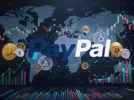 Digitales PayPal-Logo mit Stablecoin-Symbolen und Finanzdaten, die das Wachstum von PYUSD und die Integration digitaler Vermögenswerte darstellen. - Foto: über boerse-global.de