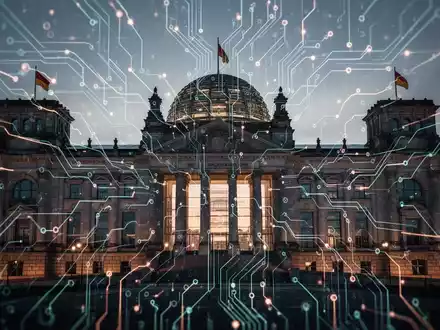 Digitales Netzwerk über dem Reichstagsgebäude, symbolisiert Herausforderungen in deutschen Bundes-IT-Projekten. - Foto: über boerse-global.de