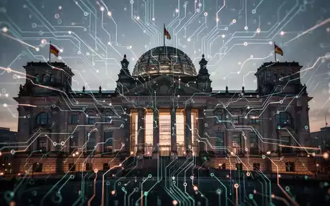 Digitales Netzwerk über dem Reichstagsgebäude, symbolisiert Herausforderungen in deutschen Bundes-IT-Projekten. - Foto: über boerse-global.de