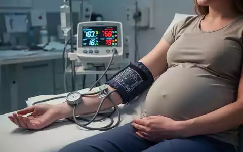 Ein Blutdruckmessgerät, das den Arm einer schwangeren Frau umwickelt, in einer klinischen Umgebung. - Foto: über boerse-global.de