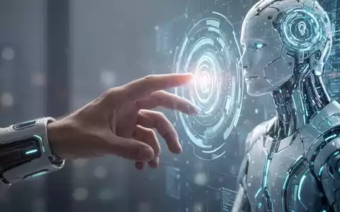 Eine menschliche Hand greift nach einer leuchtenden, abstrakten digitalen Schnittstelle, die natürliche Sprachinteraktion mit KI symbolisiert. - Foto: über boerse-global.de