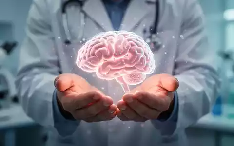 Hände halten eine leuchtende, gehirnähnliche Struktur, umgeben von Lichtpartikeln, die Therapie und Forschung symbolisieren. - Foto: über boerse-global.de