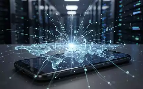 Stilisierte digitale Karte auf Smartphone mit strahlenden Datenlinien, dunkler High-Tech-Hintergrund, symbolisiert Cybersicherheit und Standort-Spoofing. - Foto: über boerse-global.de