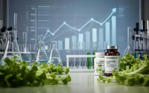 Eine Laborumgebung mit wissenschaftlicher Ausrüstung, daneben grüne Blätter und eine Flasche Bio-Nahrungsergänzungsmittel. - Foto: über boerse-global.de