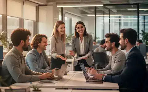 Mitarbeiter und Führungskräfte in einem modernen Büro, die sich austauschen. Symbolisiert gute Mitarbeiterführung und psychische Gesundheit am Arbeitsplatz. - Foto: über boerse-global.de