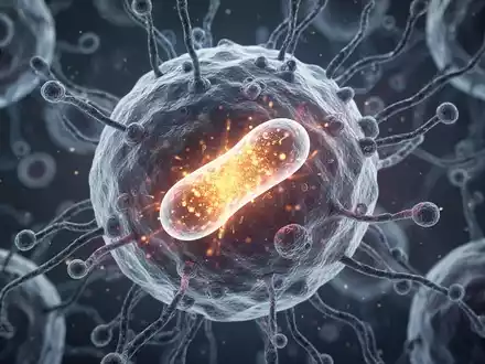 Nahaufnahme von leuchtenden Mitochondrien in einer Zelle, die den Stoffwechsel und die Energieproduktion darstellen. - Foto: über boerse-global.de