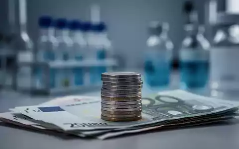 Ein verschwommenes pharmazeutisches Labor im Hintergrund mit einem Stapel Euro-Münzen im Vordergrund, der Kostendruck symbolisiert. - Foto: über boerse-global.de