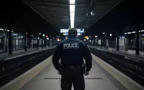 Ein Polizist steht auf einem menschenleeren, düsteren Bahnsteig und blickt in die Ferne, was Wachsamkeit und Herausforderungen symbolisiert. - Foto: über boerse-global.de