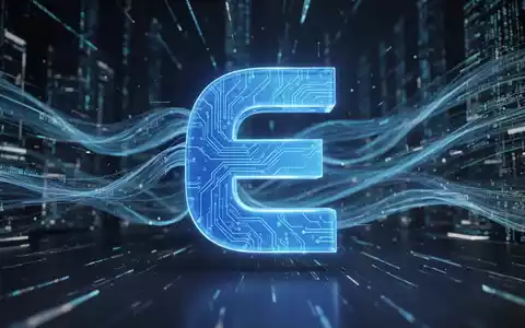 Stilisiertes blaues 'E'-Symbol für Microsoft Edge mit Schaltkreismustern, umgeben von fließenden Datenströmen, die schnelle Updates und digitale Sicherheit symbolisieren. - Foto: über boerse-global.de
