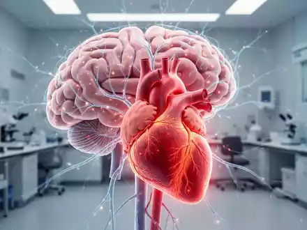 Ein stilisiertes menschliches Gehirn mit leuchtenden neuronalen Pfaden, überlagert mit einem gesunden menschlichen Herzen und leuchtenden Arterien. - Foto: über boerse-global.de