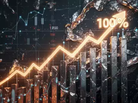 Eine stilisierte, leuchtende digitale Börsenchart, die einen Anstieg von 10 Prozent mit metallischen Texturen zeigt. - Foto: über boerse-global.de