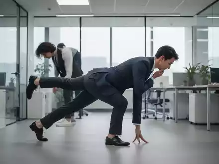Eine Person in Businesskleidung macht eine Kraftübung im Büro, um die Gesundheit am Arbeitsplatz zu fördern. - Foto: über boerse-global.de