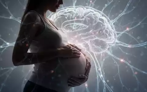 Eine schwangere Frau berührt ihren Bauch, mit abstrakten neuronalen Pfaden im Hintergrund, die wissenschaftliche Forschung darstellen. - Foto: über boerse-global.de