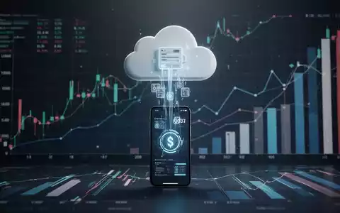 Smartphone mit Cloud-Speicher, Daten fließen hinein, vor Finanzchart-Hintergrund. - Foto: über boerse-global.de