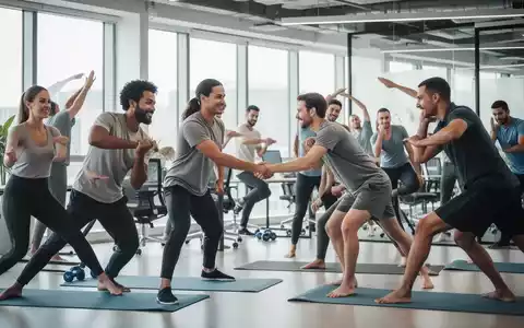 Mitarbeiter nehmen an einem Firmenfitnessprogramm teil, das die Bedeutung von Gesundheit und Wohlbefinden am Arbeitsplatz hervorhebt. - Foto: über boerse-global.de