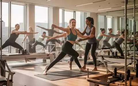 Menschen unterschiedlichen Alters praktizieren Pilates auf Matten und Reformern in einem modernen, hellen Studio unter Anleitung. - Foto: über boerse-global.de