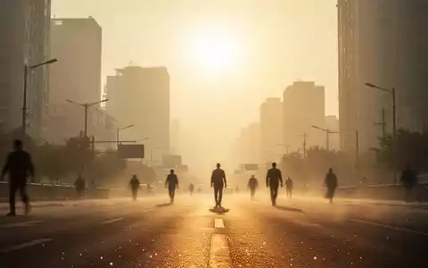 Eine von Hitzewellen betroffene, diesige Stadtlandschaft unter sengender Sonne, mit Hitzeflimmern über dem Asphalt. - Foto: über boerse-global.de