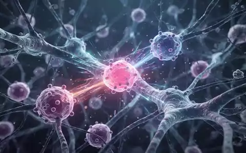 Mikroskopische Ansicht von Hirngewebe mit leuchtenden Nanopartikeln, die auf spezifische Zellen abzielen, symbolisiert einen Impfstoff gegen Hirntumoren. - Foto: über boerse-global.de