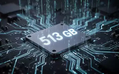Nahaufnahme einer leuchtenden Leiterplatte mit Datenströmen und der Reflexion von '513 GB' auf dunklem Hintergrund. - Foto: über boerse-global.de