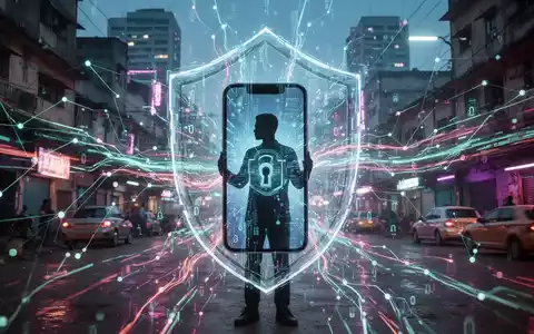 Abstrakte Darstellung von Cybersicherheit, die ein Smartphone in einem digitalen Netz in Nigeria schützt. - Foto: über boerse-global.de