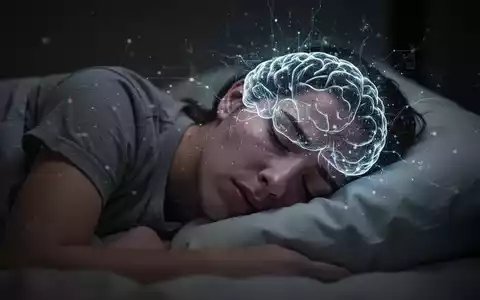 Nahaufnahme einer Person, die auf einem Kissen schläft, mit angedeuteten Gehirnwellen oder Datenvisualisierungen, die über dem Kopf schweben. - Foto: über boerse-global.de