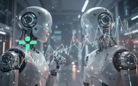 Eine futuristische, abstrakte Szene in Blau- und Silbertönen, die Robotik und technologischen Fortschritt darstellt, mit Andeutungen von Marktvolatilität. - Foto: über boerse-global.de