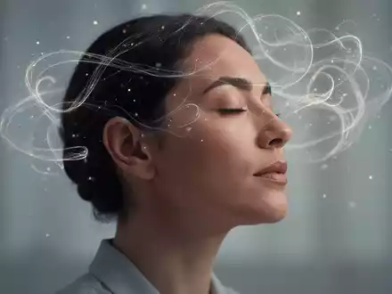 Eine Person im Profil mit geschlossenen Augen, umgeben von subtilen Lichtmustern, die Gedanken und inneren Dialog symbolisieren. - Foto: über boerse-global.de