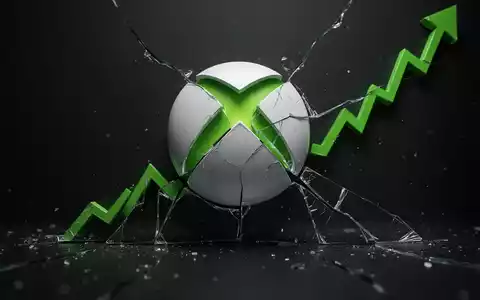 Fragmentiertes Xbox-Logo mit Abwärtstrend, symbolisiert Herausforderungen und strategischen Wandel in Microsofts Gaming-Sparte. - Foto: über boerse-global.de