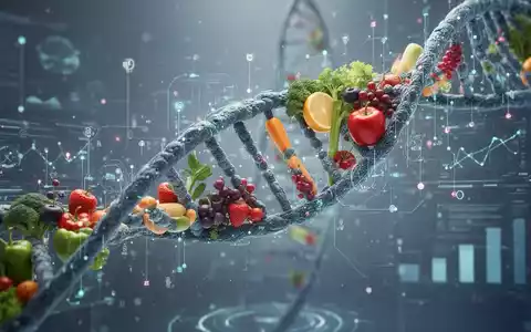 Eine stilisierte DNA-Doppelhelix, die sich mit frischen Lebensmitteln und digitalen Datenpunkten vermischt, symbolisiert personalisierte Ernährung. - Foto: über boerse-global.de