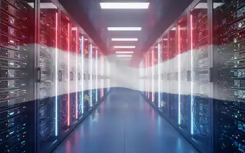 Ein futuristischer Server-Rack, dessen Beleuchtung die Farben der niederländischen Flagge aufweist, symbolisiert europäische KI-Innovation. - Foto: über boerse-global.de