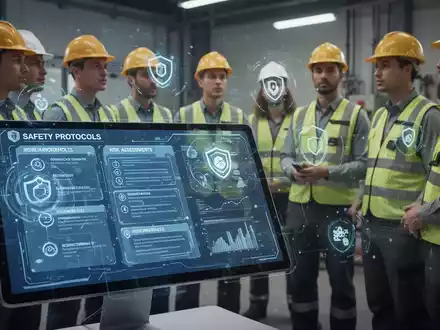 Eine digitale Schnittstelle zeigt Sicherheitsprotokolle und Risikobewertungen, mit Hologrammen von Datenfluss und Cybersicherheitssymbolen. - Foto: über boerse-global.de