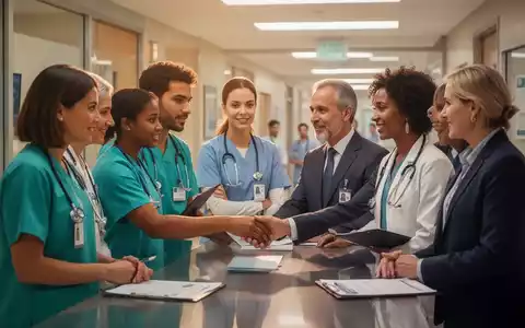 Eine vielfältige Gruppe von medizinischem Fachpersonal, die in einer modernen Klinik zusammenarbeitet und Teamarbeit und internationale Integration symbolisiert. - Foto: über boerse-global.de
