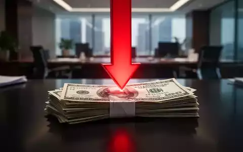 Ein roter Pfeil zeigt nach unten und durchdringt einen Stapel Dollarnoten, symbolisierend einen finanziellen Abfluss. - Foto: über boerse-global.de