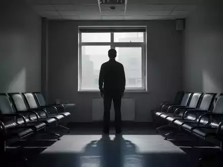 Eine einsame, silhouettierte Person steht in einem schwach beleuchteten, leeren Wartezimmer und blickt aus einem Fenster. - Foto: über boerse-global.de