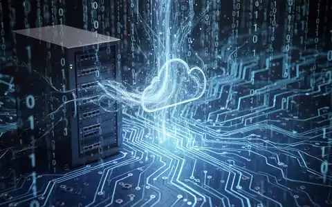 Digitale Illustration von Daten, die in einen Server fließen, mit Binärcode und Leiterplattenelementen, die Systemwiederherstellung darstellen. - Foto: über boerse-global.de