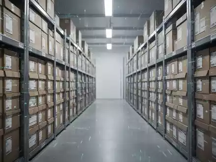 Ein sauberer Gang in einem modernen Lagerhaus mit Reihen von gestapelten Archivboxen und einem Hauch von digitalen Datenströmen. - Foto: über boerse-global.de