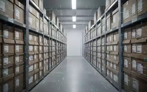 Ein sauberer Gang in einem modernen Lagerhaus mit Reihen von gestapelten Archivboxen und einem Hauch von digitalen Datenströmen. - Foto: über boerse-global.de