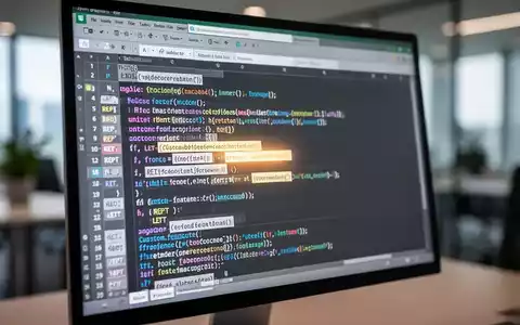 Nahaufnahme eines Computerbildschirms mit komplexen Excel-Formeln, eingebetteten Kommentaren und benutzerdefinierten Funktionen, die fortgeschrittene Tabellenlogik zeigen. - Foto: über boerse-global.de