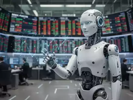 Humanoid-Roboter auf einem Handelsfloor, symbolisiert den Eintritt der Robotik in öffentliche Märkte. - Foto: über boerse-global.de